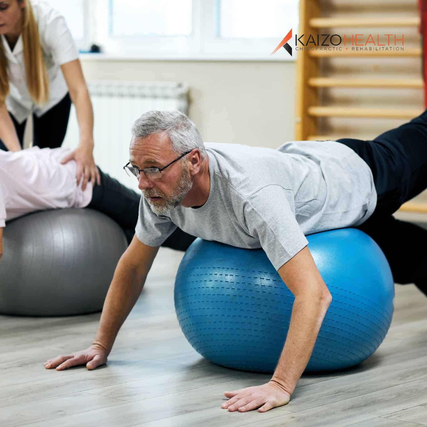 Rockville man going through some rehabilitative exercises as part of his chiropractic treatment